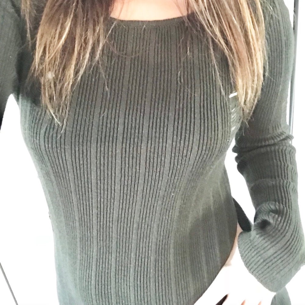 Dark Olive Distressed Sweater Dress